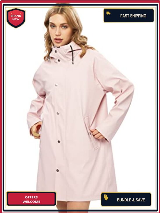 Jackets & Blazers - Waterproof Long Raincoat with Hooded Trench Design for Women